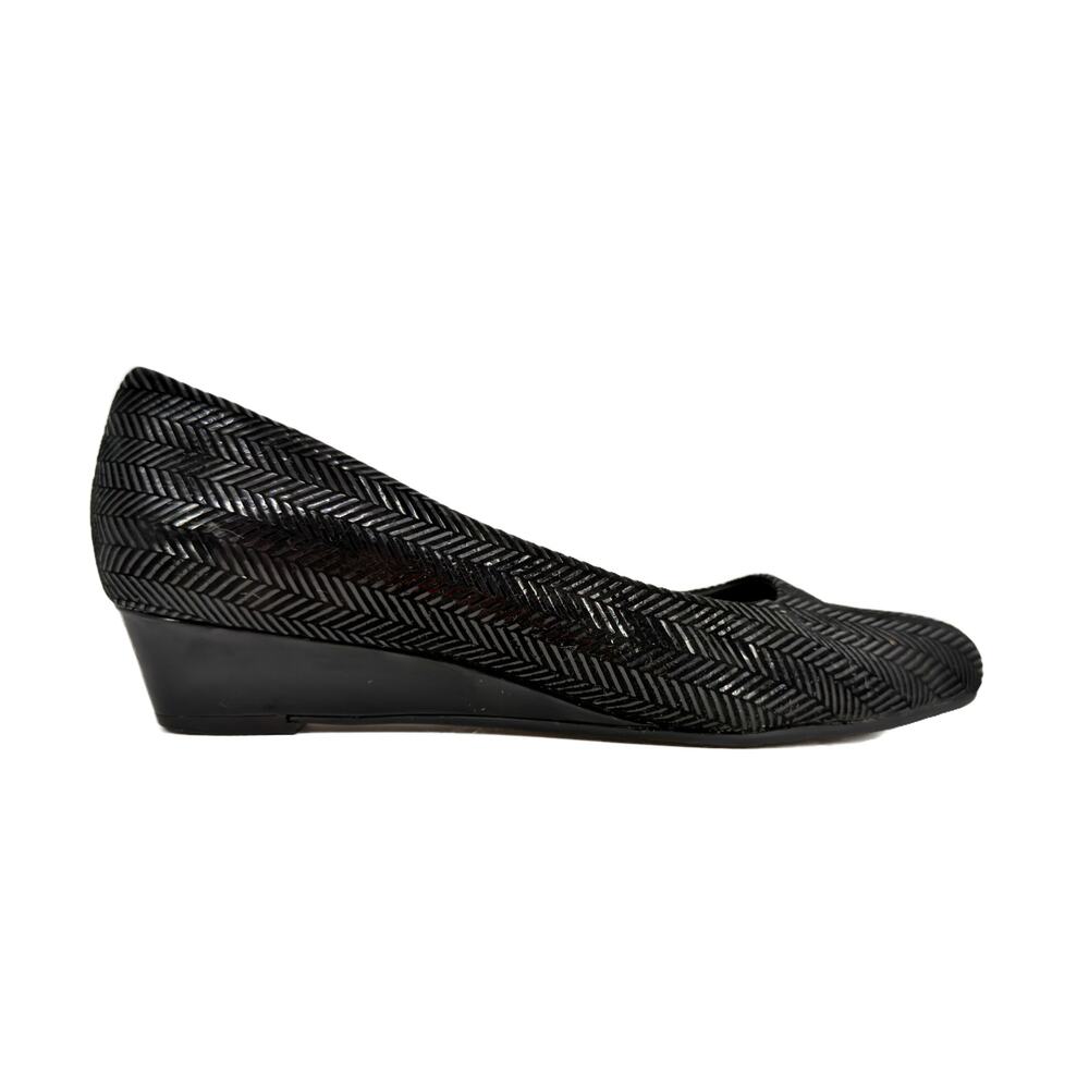 Trotters Lauren Patent Suede Mini Wedge Shoes 6.5 Narrow Herringbone